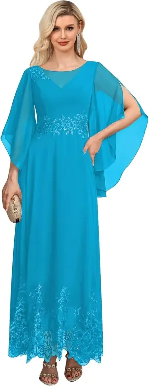 Lace Mother of The Bride Dresses for Wedding Flutter Sleeves A Line Ankle Length Formal Evening Gown
