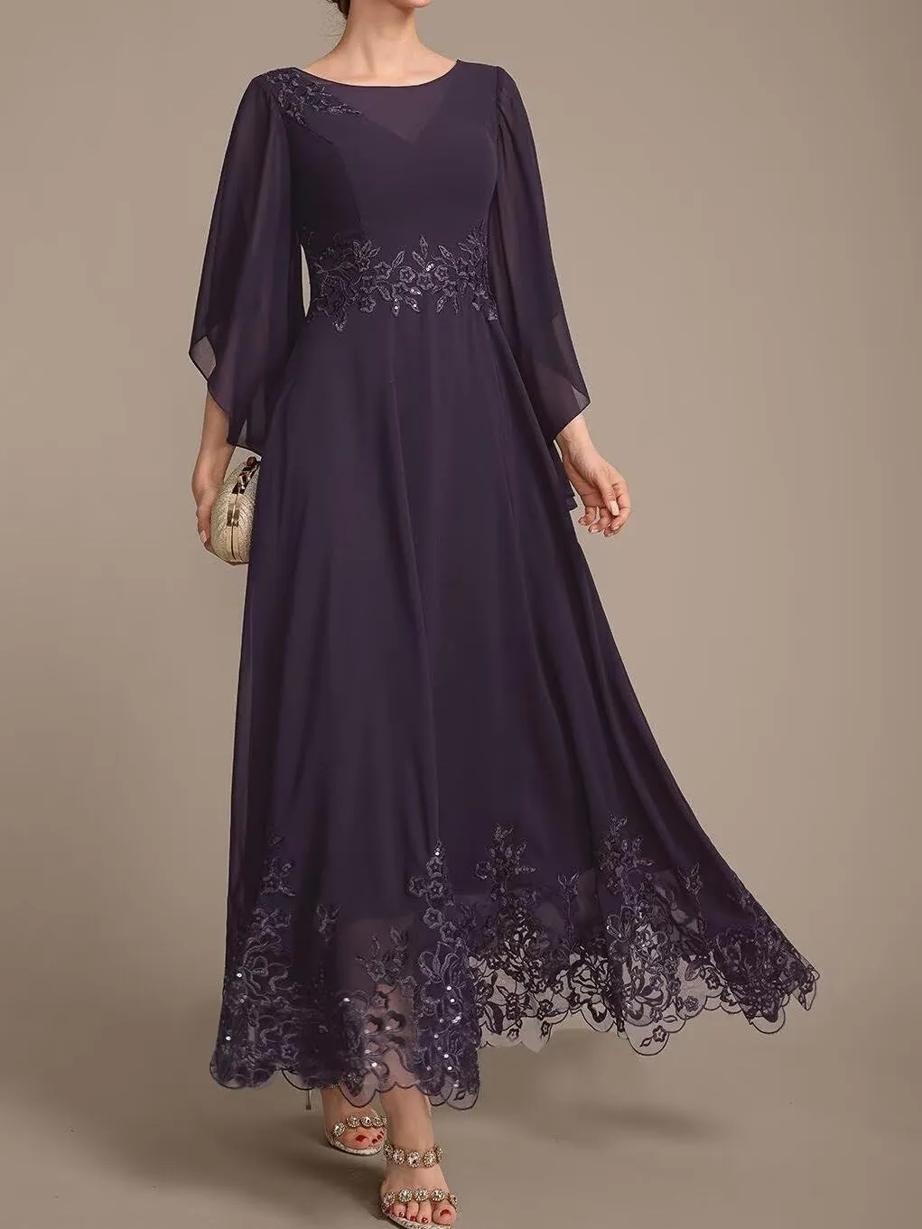 Lace Mother of The Bride Dresses for Wedding Flutter Sleeves A Line Ankle Length Formal Evening Gown