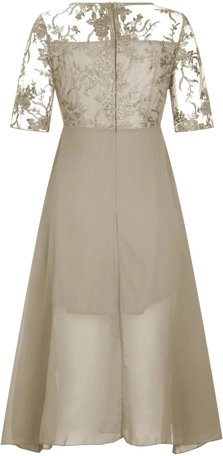 Lace Wedding Guest Dresses for Women Summer Elegant Lace Patchwork Party Dress Chiffon Formal Evening Dress
