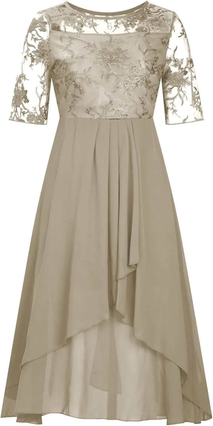 Lace Wedding Guest Dresses for Women Summer Elegant Lace Patchwork Party Dress Chiffon Formal Evening Dress