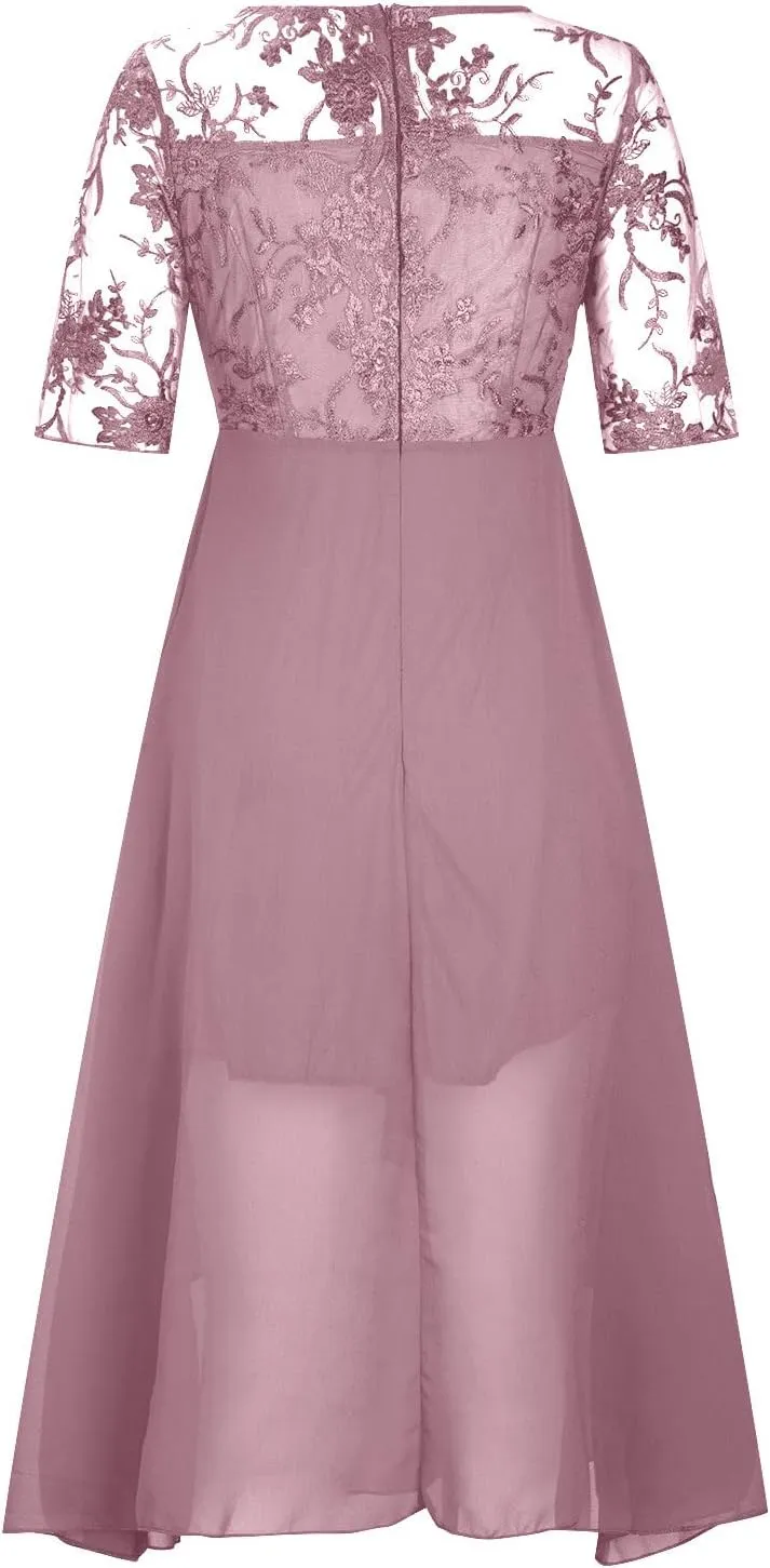 Lace Wedding Guest Dresses for Women Summer Elegant Lace Patchwork Party Dress Chiffon Formal Evening Dress