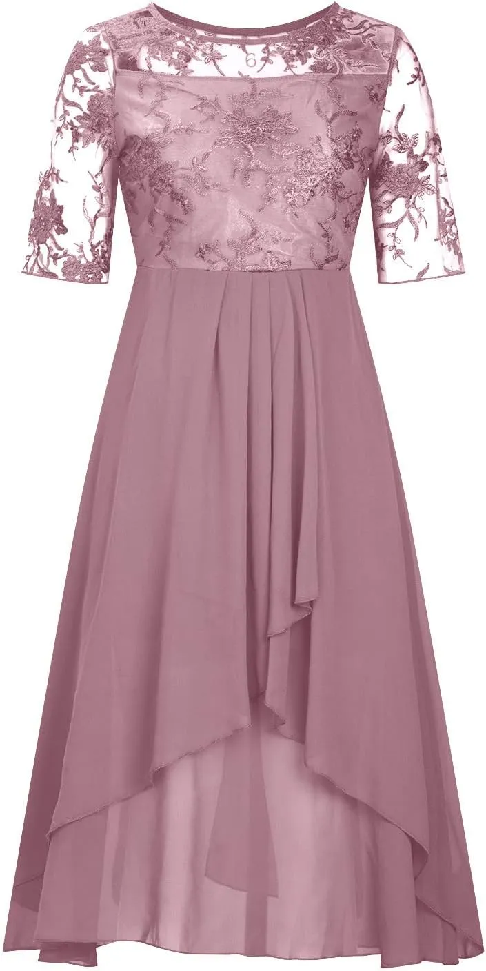 Lace Wedding Guest Dresses for Women Summer Elegant Lace Patchwork Party Dress Chiffon Formal Evening Dress