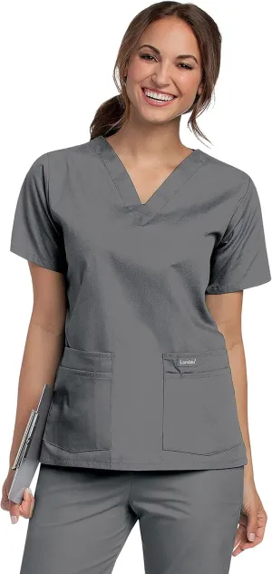 Landau Essentials Relaxed Fit 4-Pocket V-Neck Scrub Top for Women 8219 Steel Grey