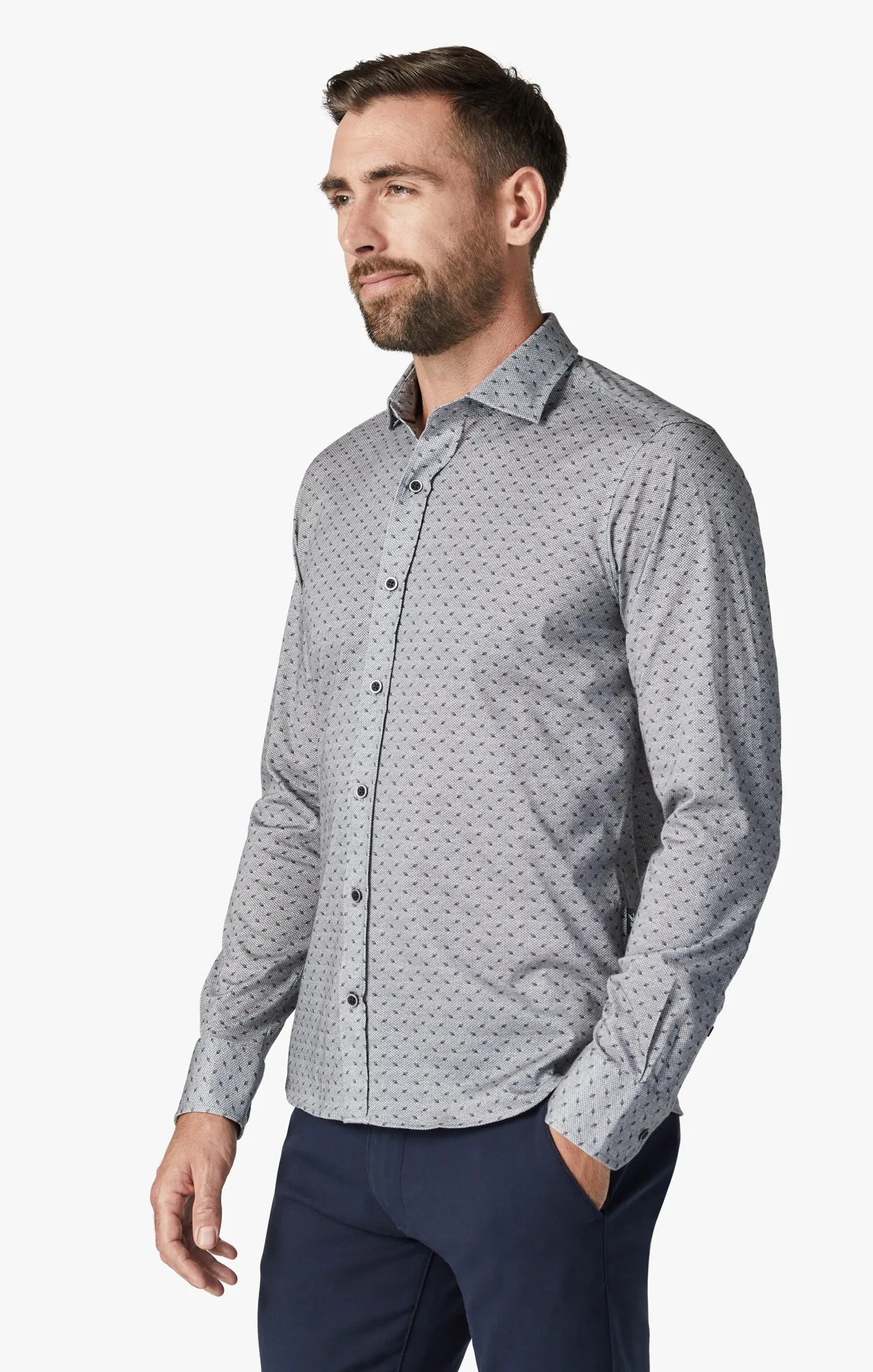 Leaf Design Shirt In Grey Melange