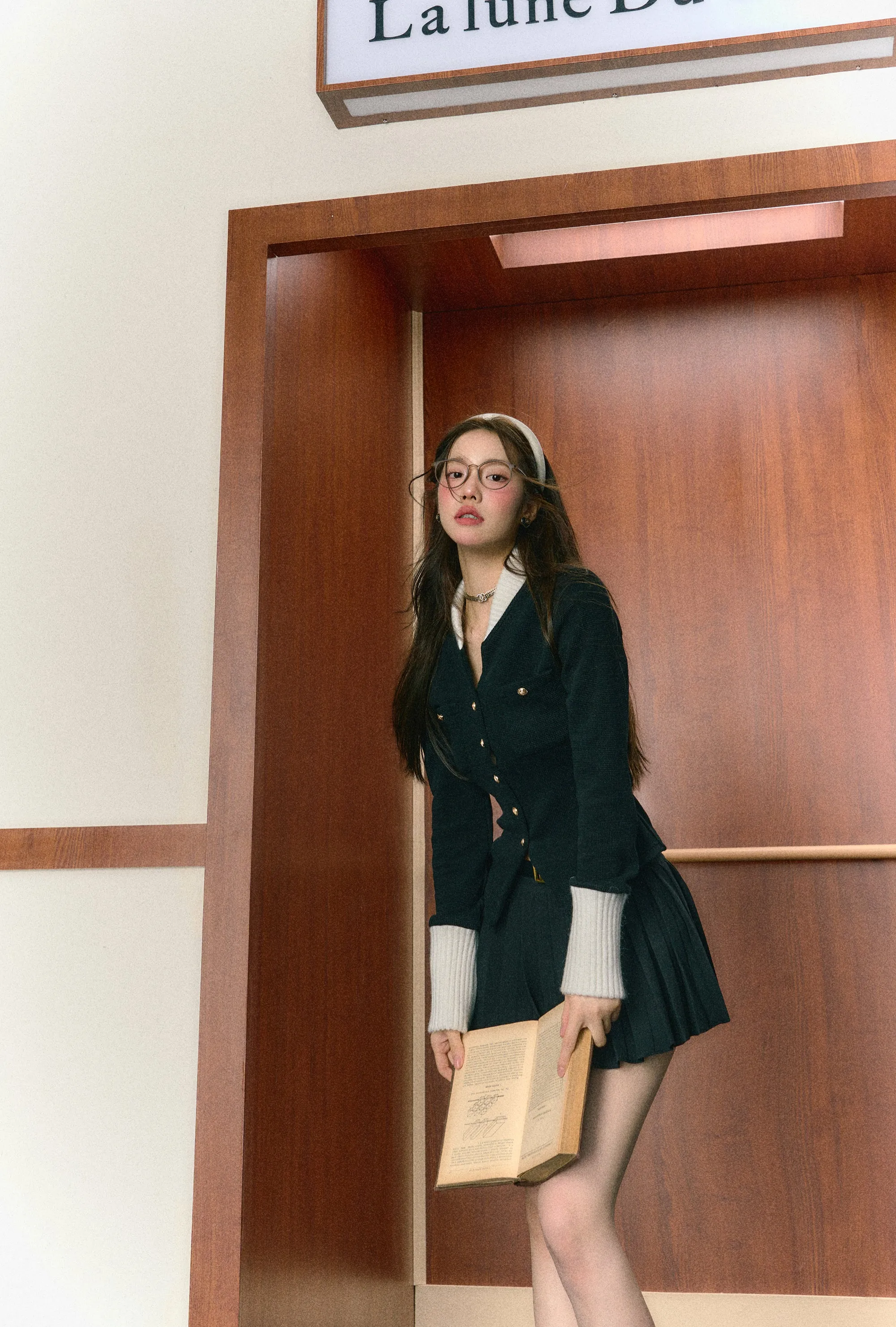 LLDC Missy Missy Embellished Cardigan & Pleated Skirt Set [2COLOR]