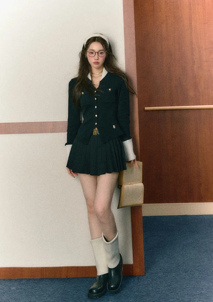 LLDC Missy Missy Embellished Cardigan & Pleated Skirt Set [2COLOR]