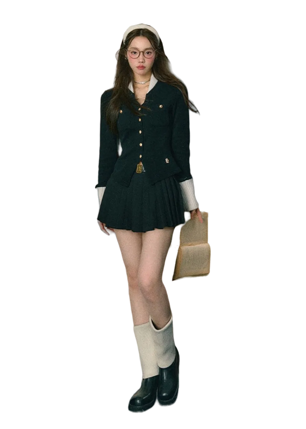 LLDC Missy Missy Embellished Cardigan & Pleated Skirt Set [2COLOR]