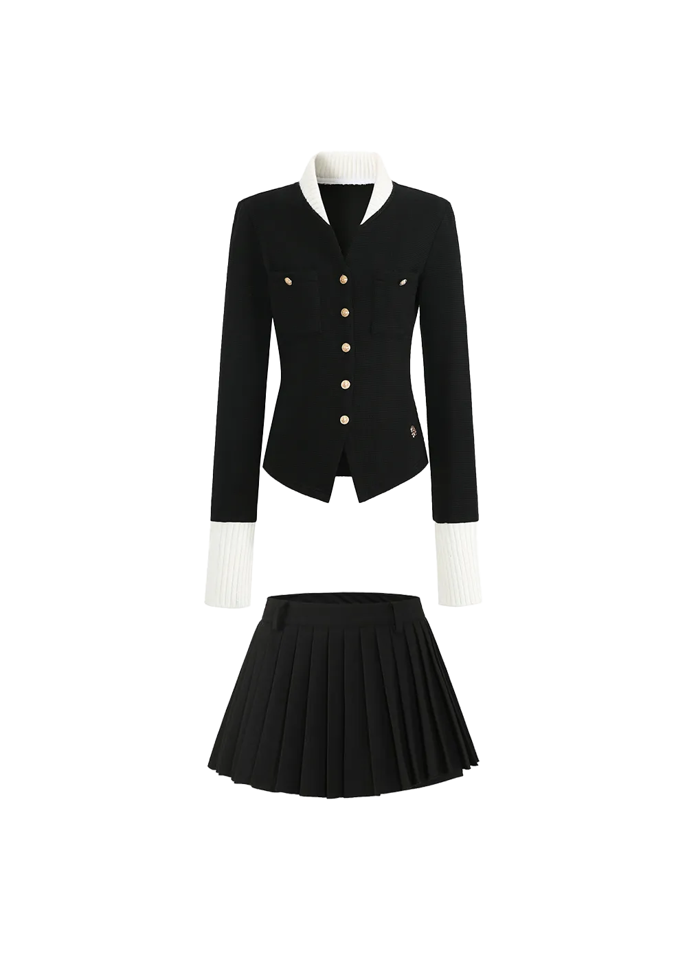 LLDC Missy Missy Embellished Cardigan & Pleated Skirt Set [2COLOR]