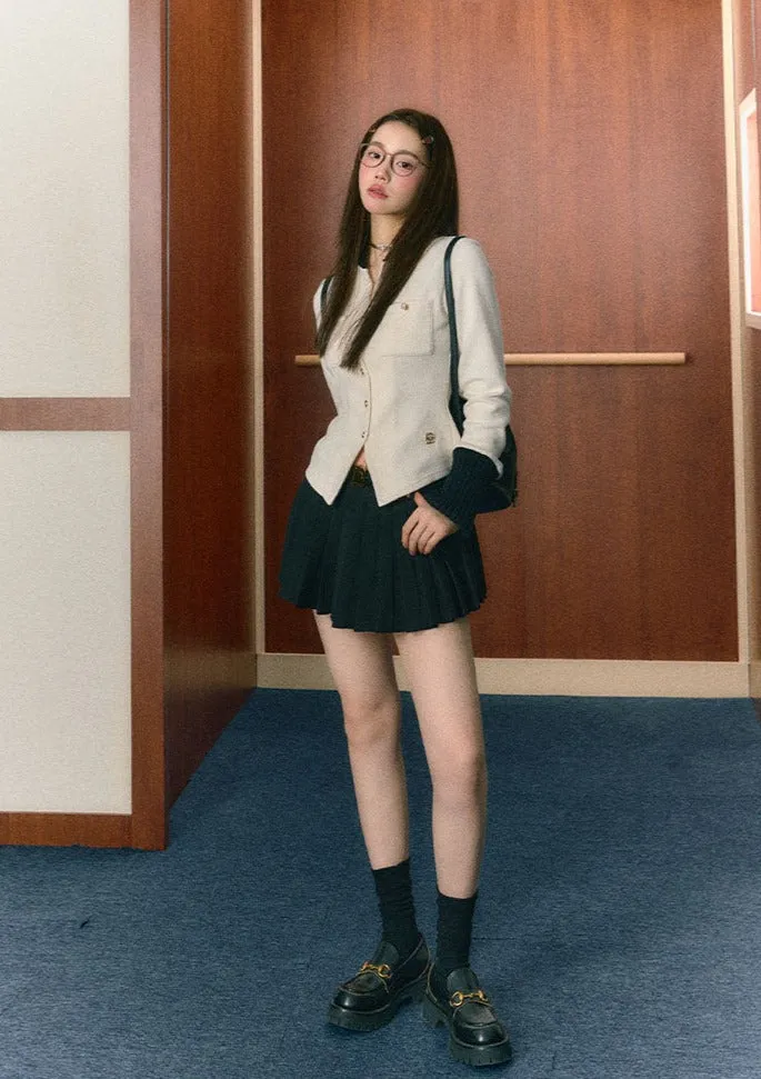 LLDC Missy Missy Embellished Cardigan & Pleated Skirt Set [2COLOR]
