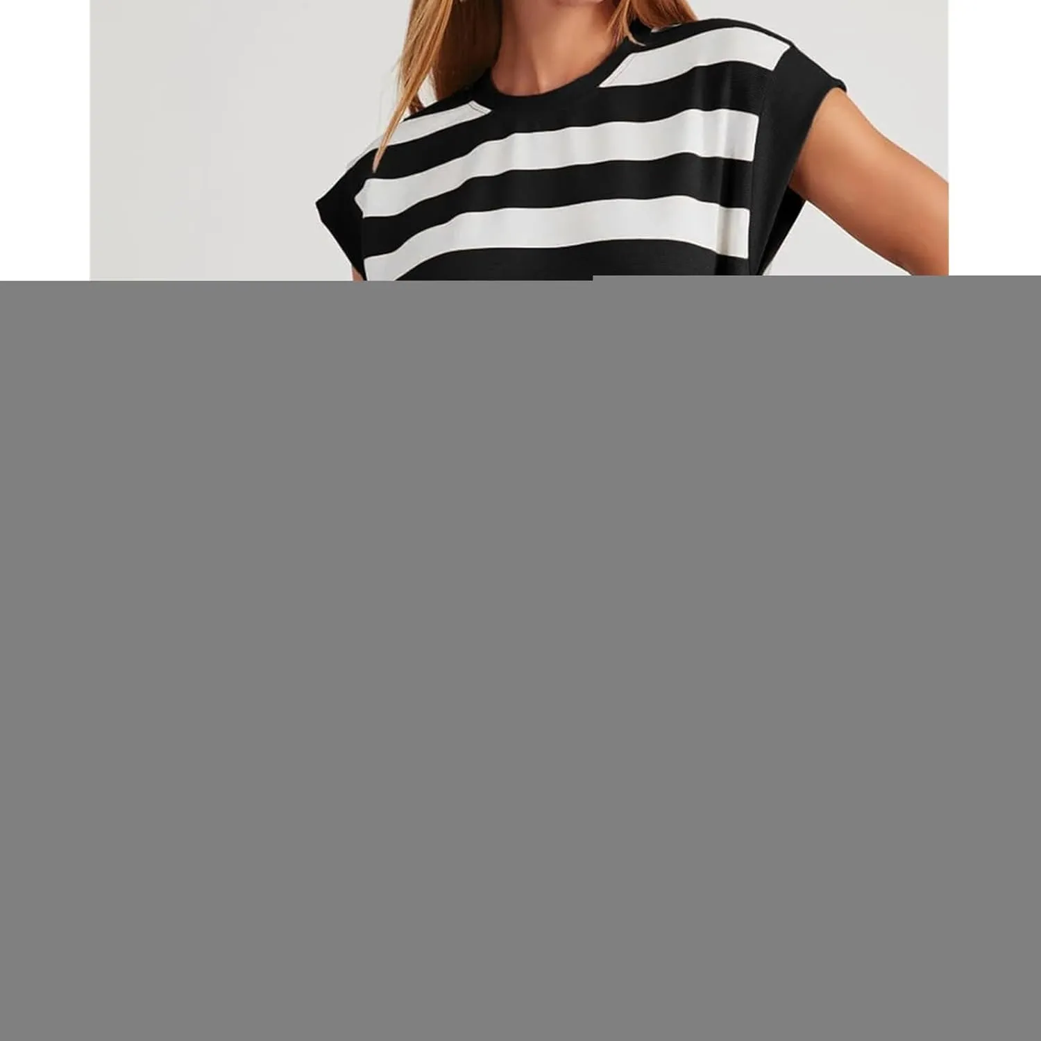 Loose Fit Dresses for Women Cap Sleeve Crewneck Striped Dress Loungewear Summer Casual Plus Size Mini Dress 2025
