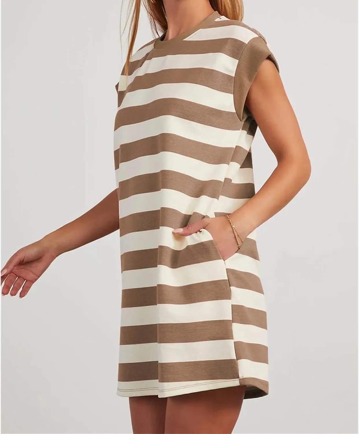 Loose Fit Dresses for Women Cap Sleeve Crewneck Striped Dress Loungewear Summer Casual Plus Size Mini Dress 2025