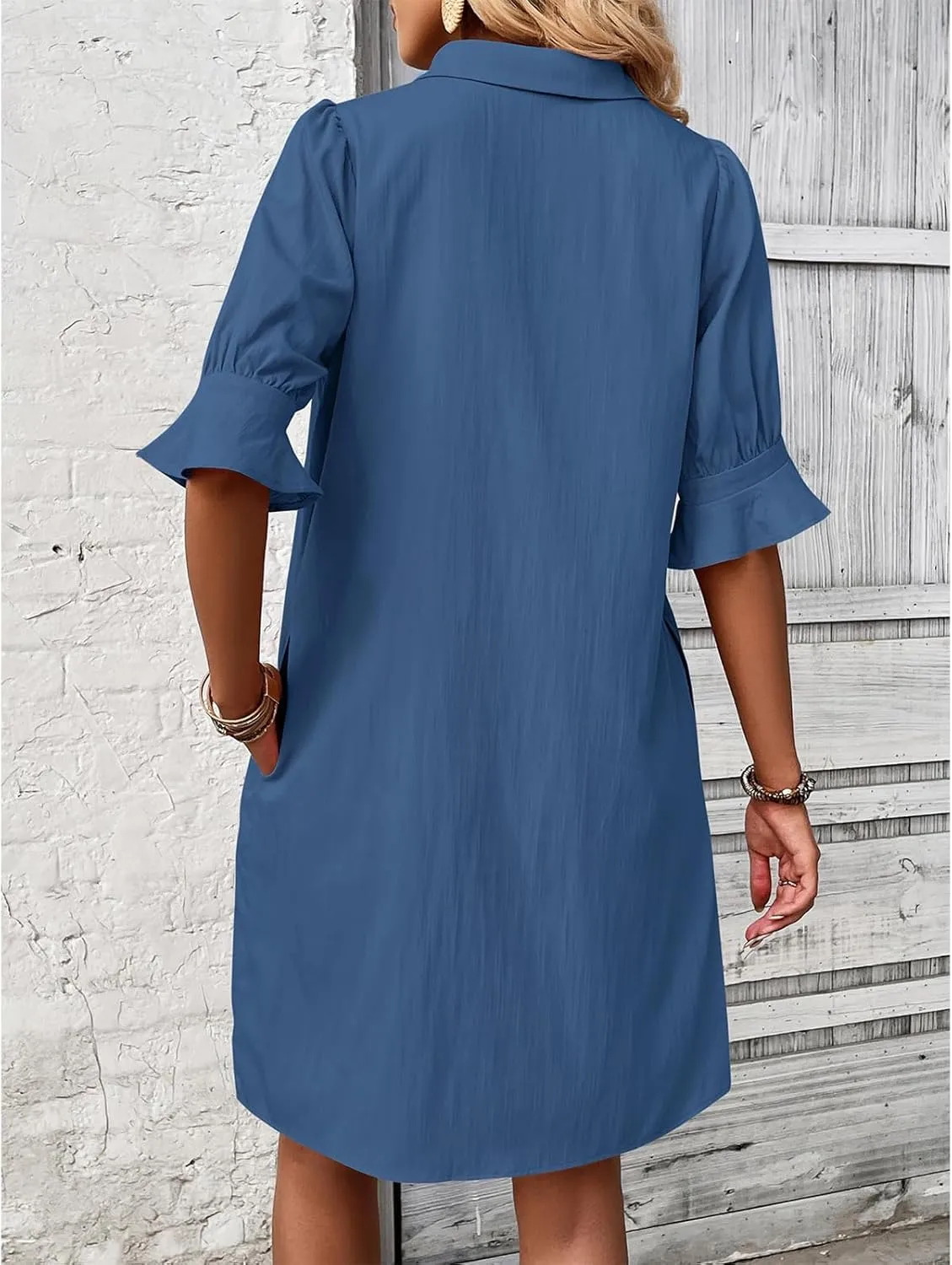 Loose Fit Dresses for Women Summer Button Down Collared Short Sleeve Mini Dress Casual Solid Color Sundress 2025