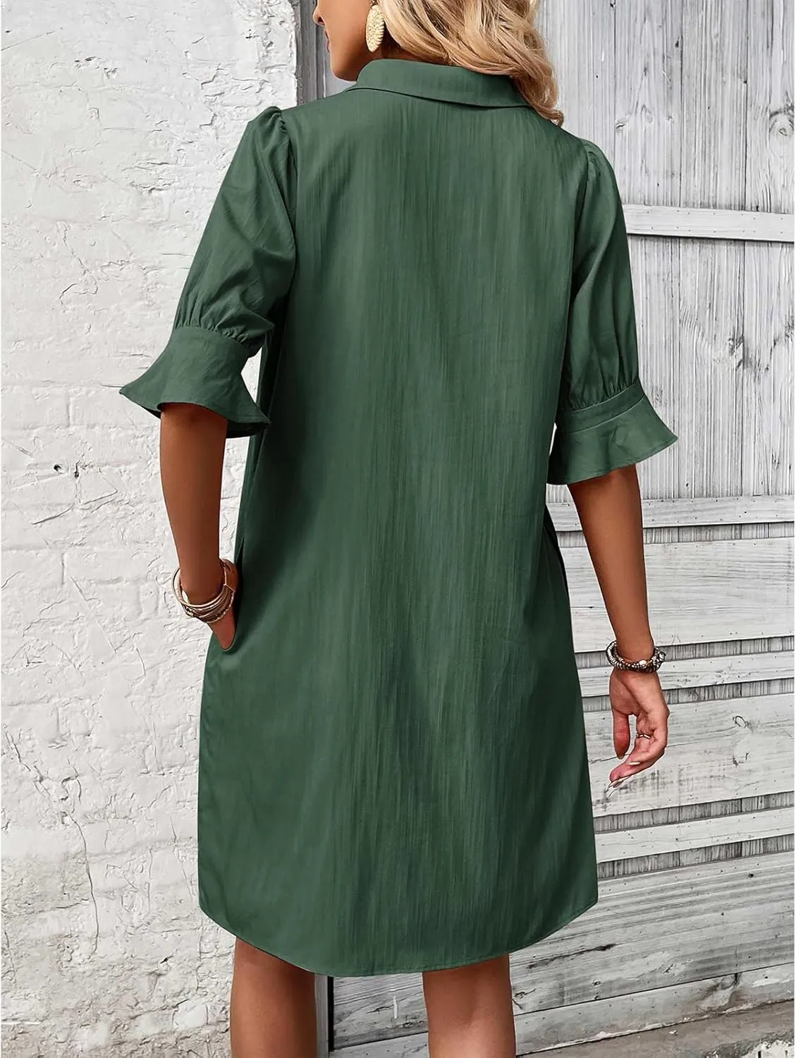 Loose Fit Dresses for Women Summer Button Down Collared Short Sleeve Mini Dress Casual Solid Color Sundress 2025