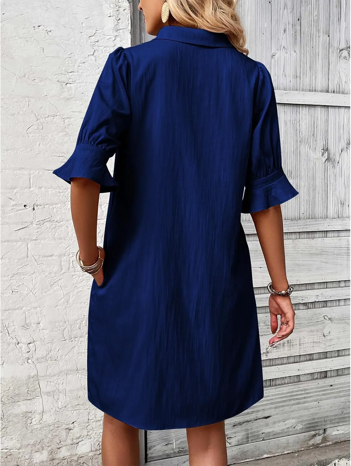 Loose Fit Dresses for Women Summer Button Down Collared Short Sleeve Mini Dress Casual Solid Color Sundress 2025