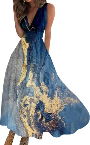 Maxi Dresses for Women 2025 Casual Trendy Summer Dress V Neck Sleeveless Formal Sundresses A Line Flowy Sundress