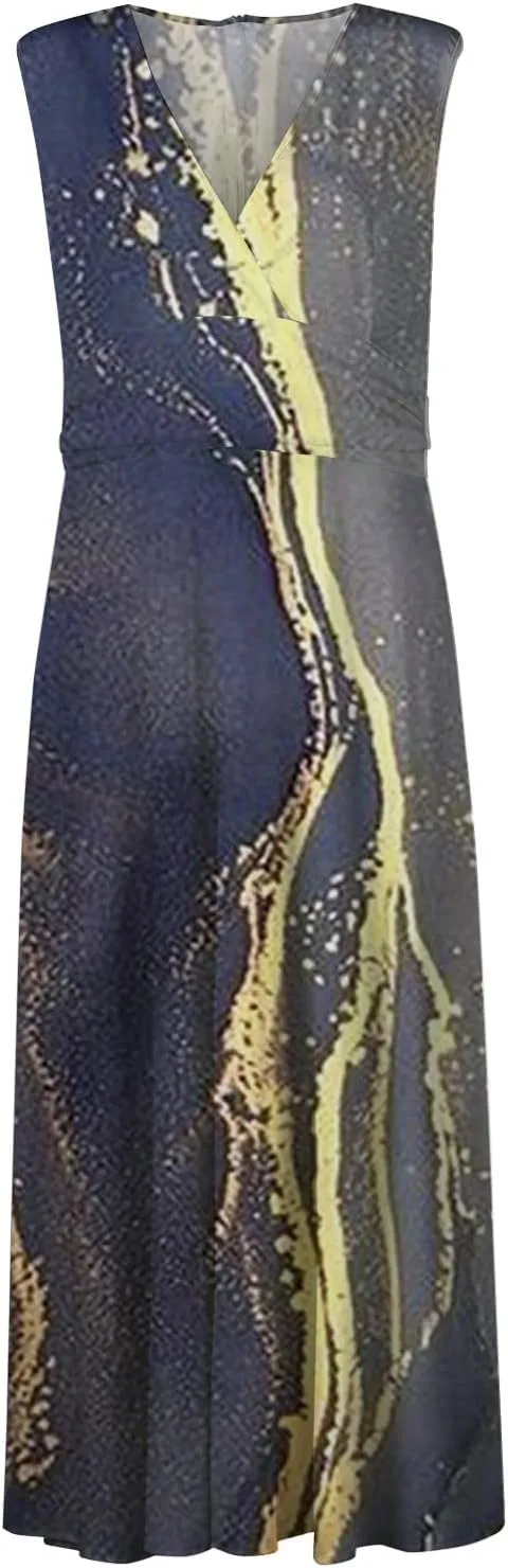 Maxi Dresses for Women 2025 Casual Trendy Summer Dress V Neck Sleeveless Formal Sundresses A Line Flowy Sundress