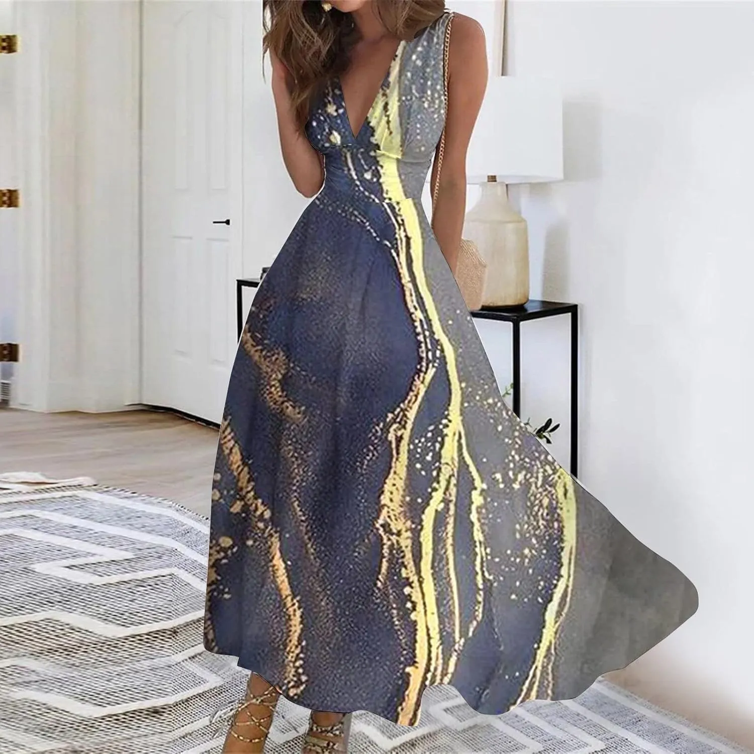 Maxi Dresses for Women 2025 Casual Trendy Summer Dress V Neck Sleeveless Formal Sundresses A Line Flowy Sundress