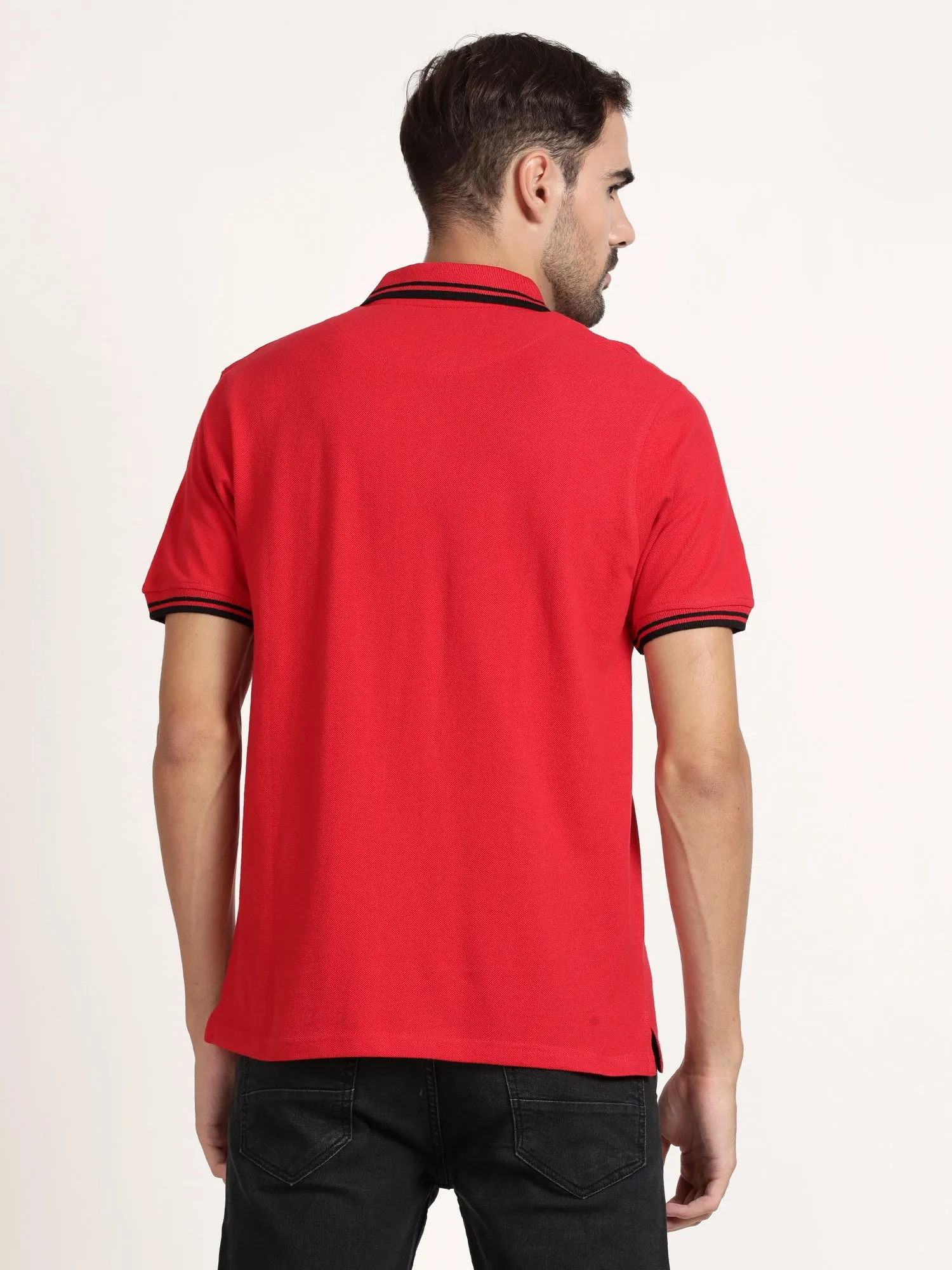 Men Red Solid Polo Collar T-shirt (CRISPA3504)