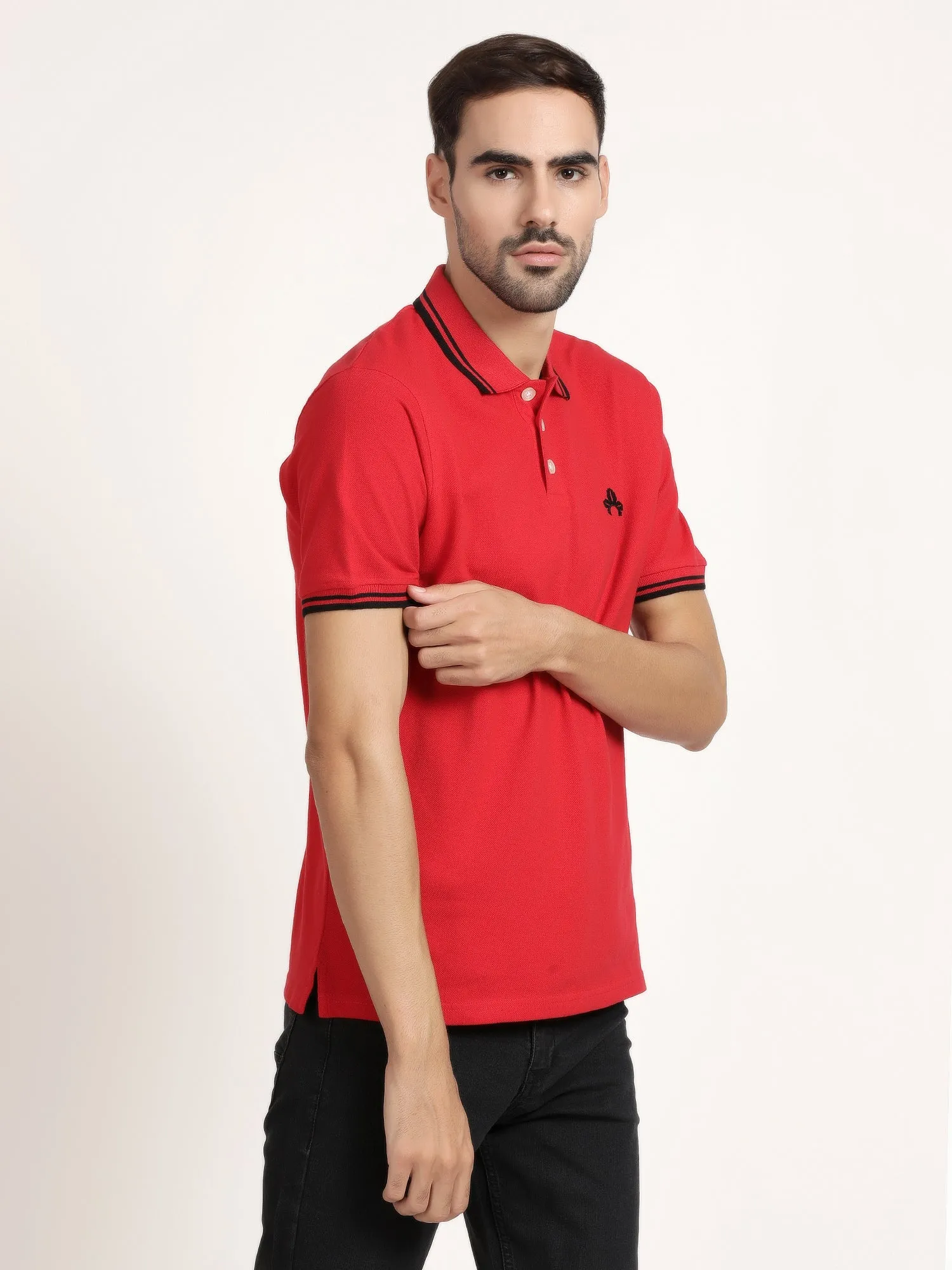 Men Red Solid Polo Collar T-shirt (CRISPA3504)