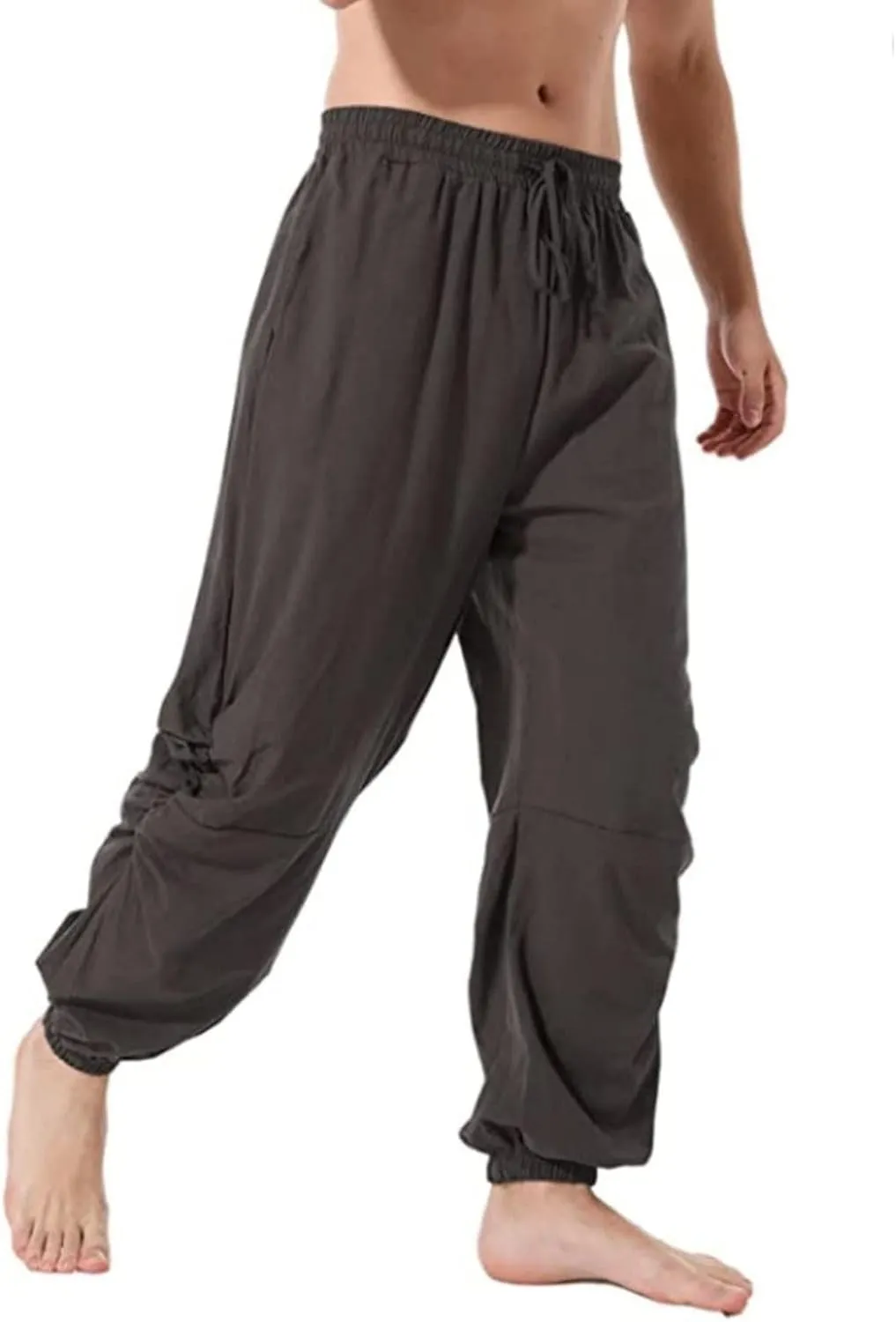 Mens Casual Linen Pants Casual Elastic Waist Drawstring Yoga Jogger Pants