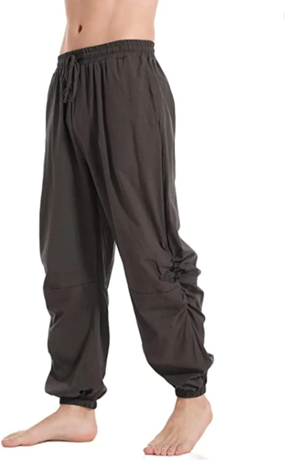 Mens Casual Linen Pants Casual Elastic Waist Drawstring Yoga Jogger Pants