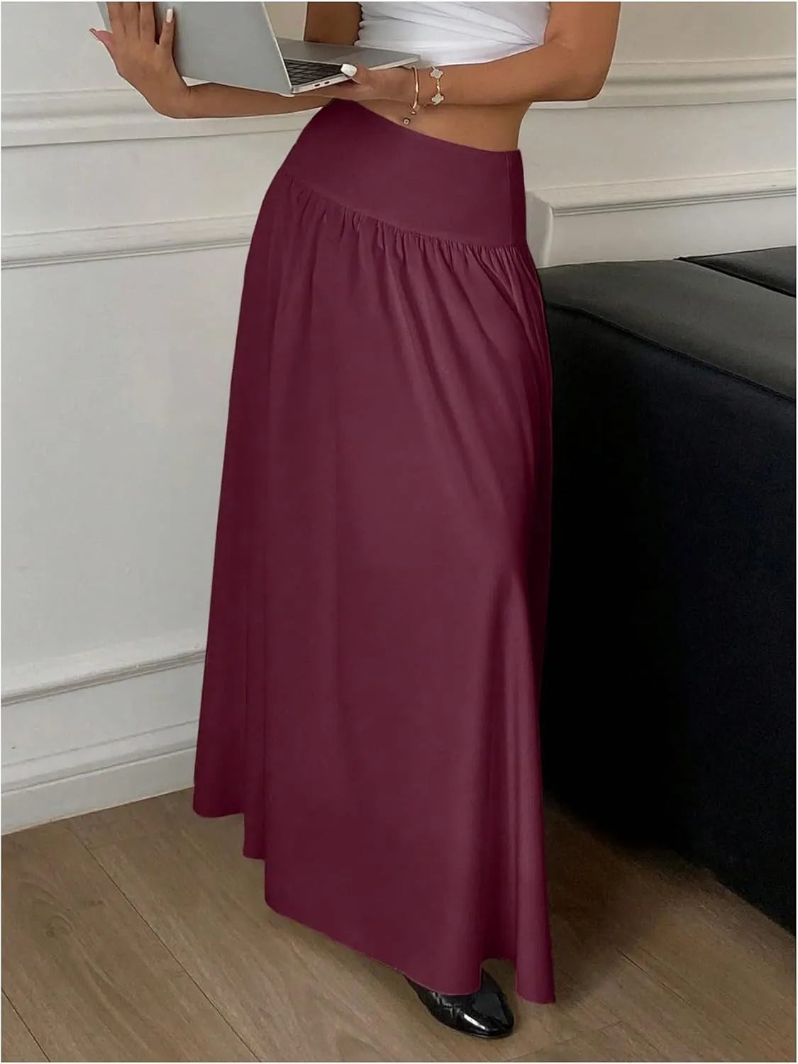 Milumia Women's Flared Flowy Long Skirt High Waist Maxi Skirts Elegant