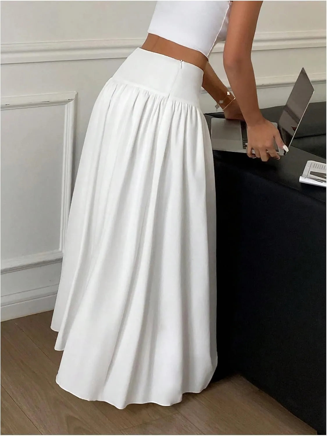 Milumia Women's Flared Flowy Long Skirt High Waist Maxi Skirts Elegant