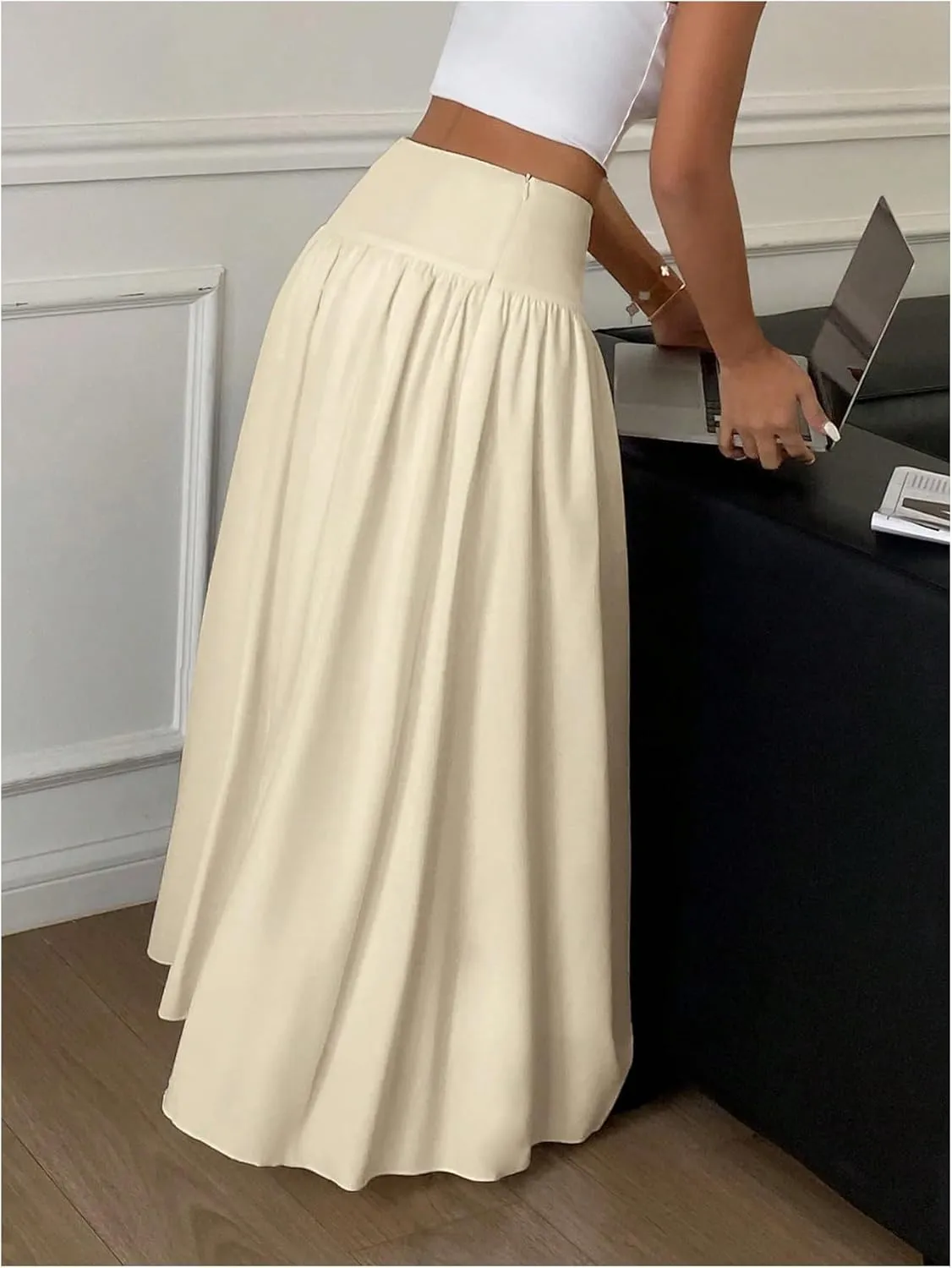 Milumia Women's Flared Flowy Long Skirt High Waist Maxi Skirts Elegant