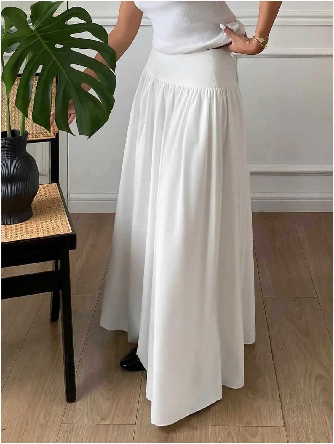 Milumia Women's Flared Flowy Long Skirt High Waist Maxi Skirts Elegant