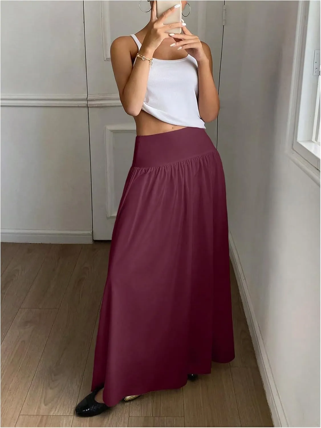 Milumia Women's Flared Flowy Long Skirt High Waist Maxi Skirts Elegant