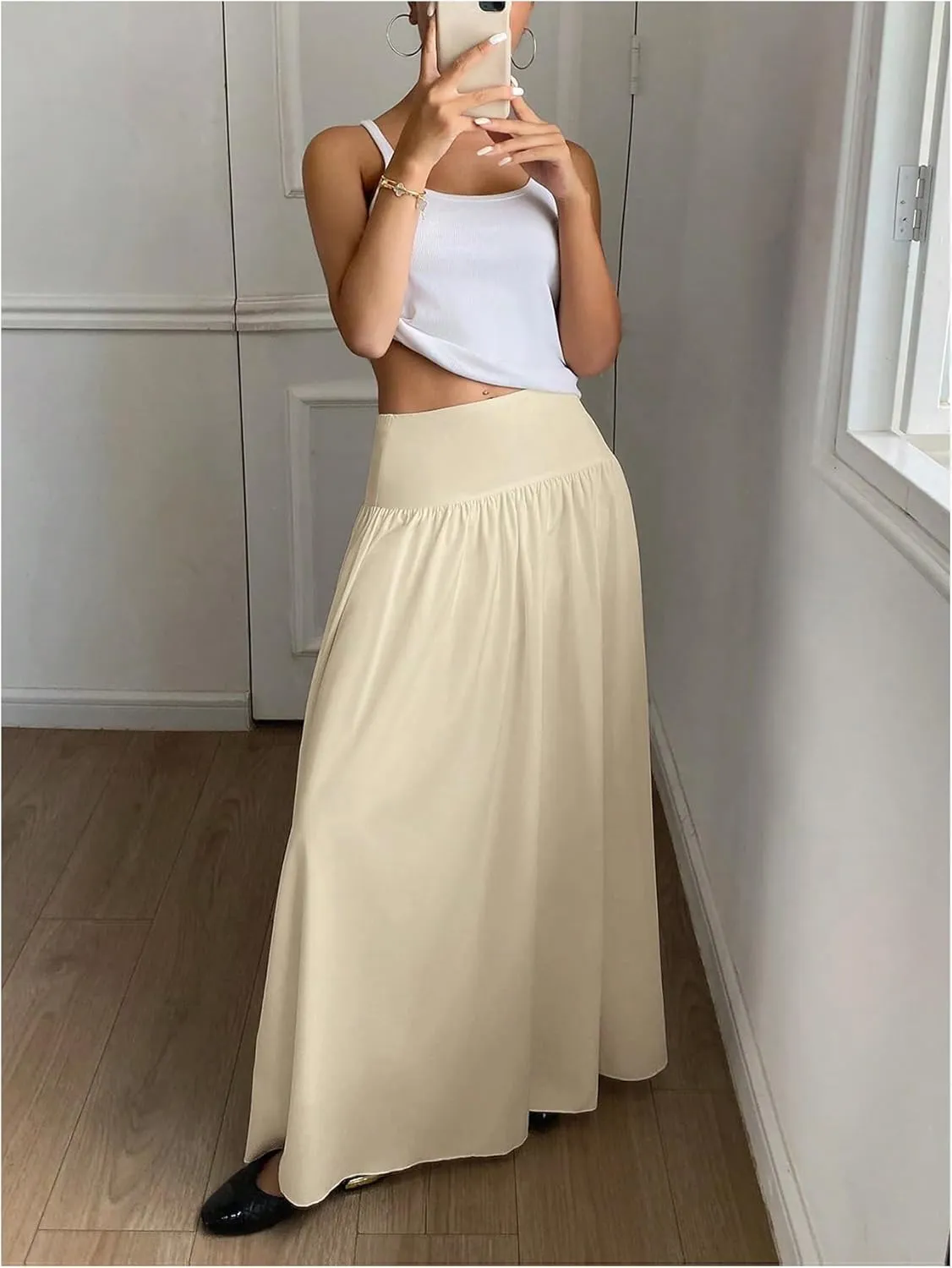 Milumia Women's Flared Flowy Long Skirt High Waist Maxi Skirts Elegant
