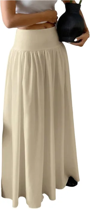 Milumia Women's Flared Flowy Long Skirt High Waist Maxi Skirts Elegant