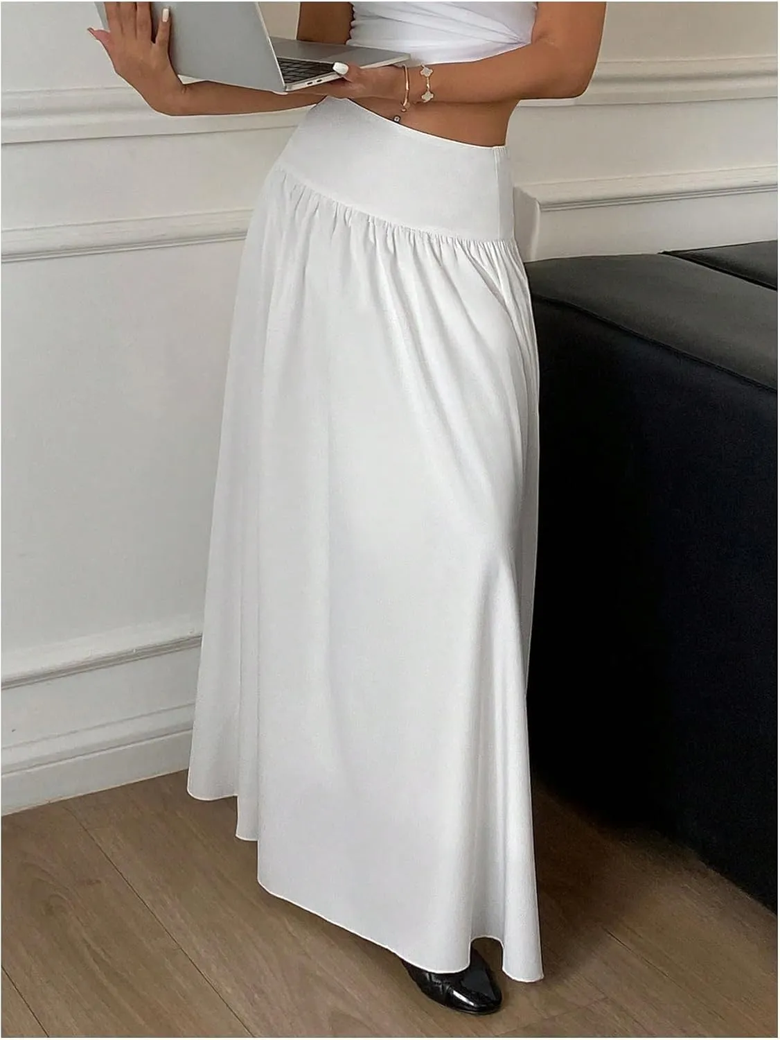 Milumia Women's Flared Flowy Long Skirt High Waist Maxi Skirts Elegant