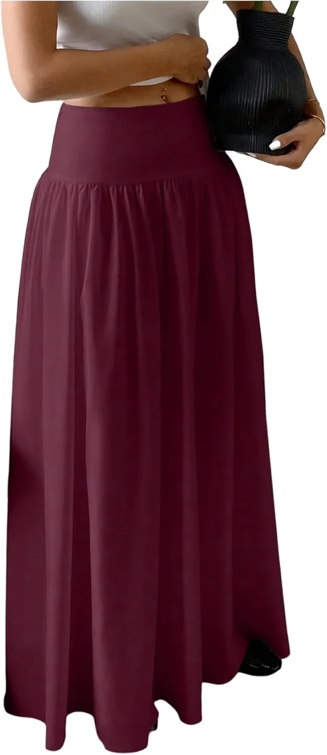 Milumia Women's Flared Flowy Long Skirt High Waist Maxi Skirts Elegant