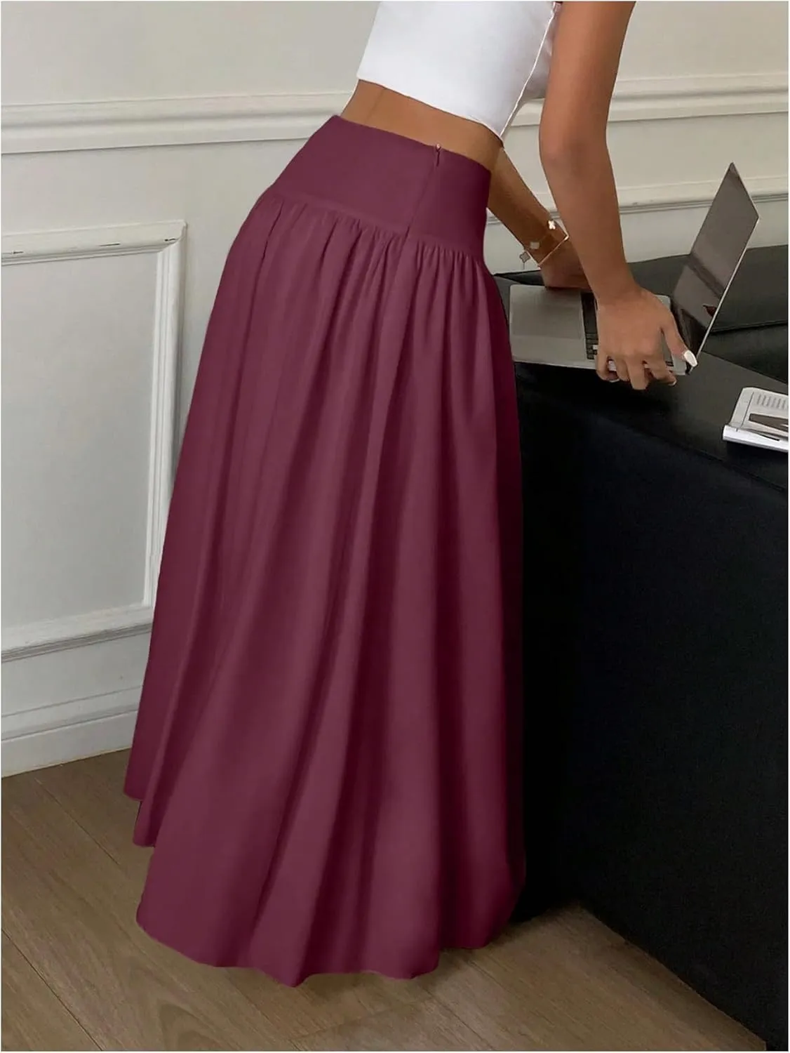 Milumia Women's Flared Flowy Long Skirt High Waist Maxi Skirts Elegant