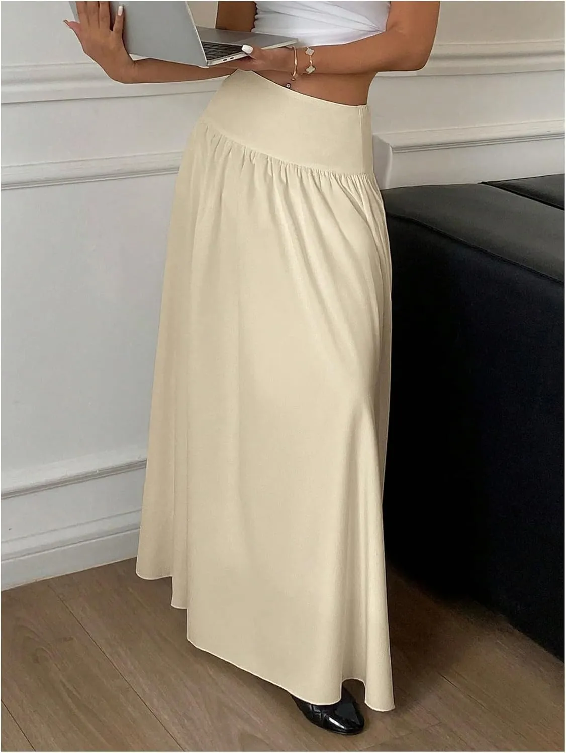 Milumia Women's Flared Flowy Long Skirt High Waist Maxi Skirts Elegant