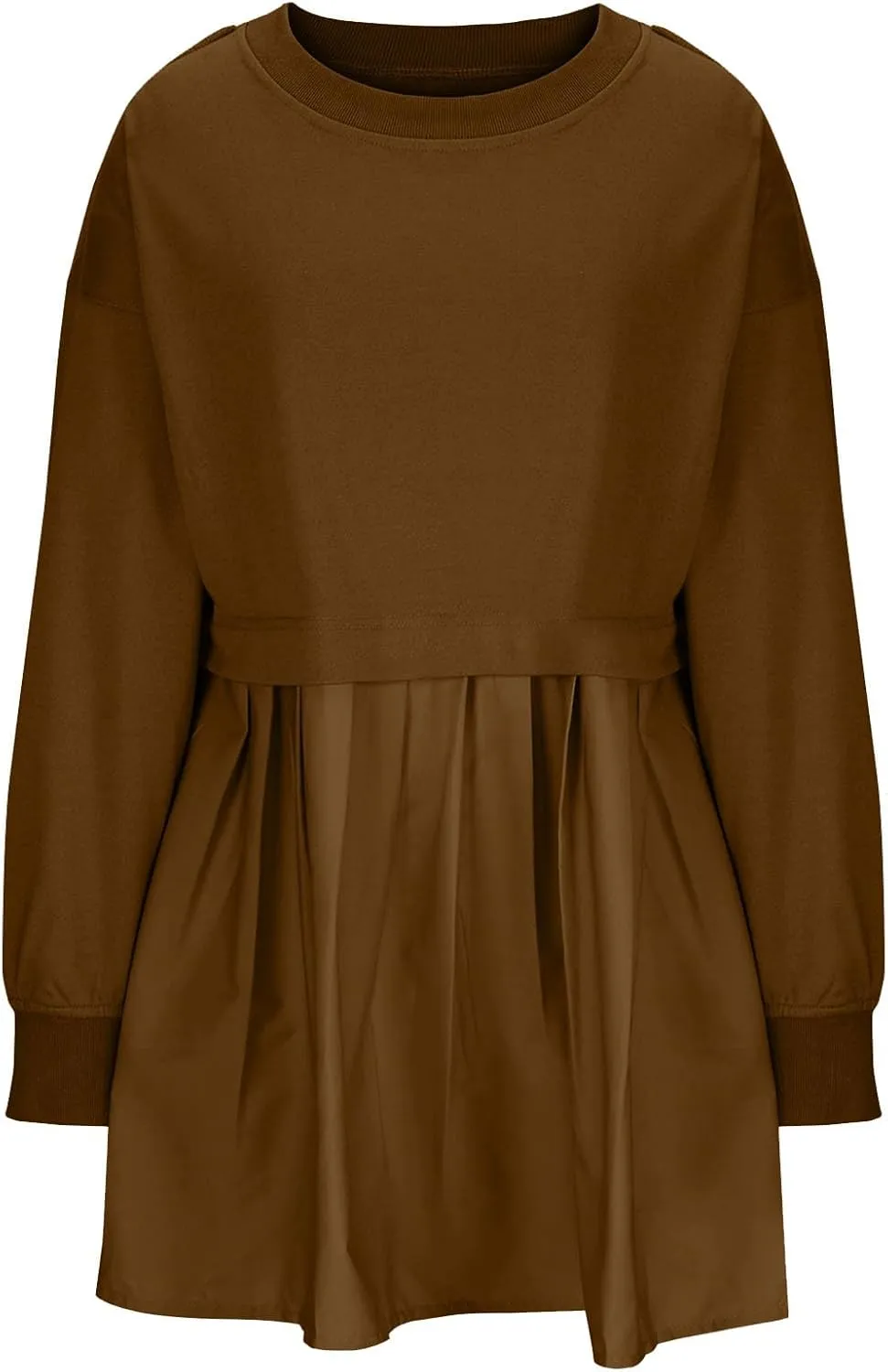 Mini Dress for Women Fall 2024 Color Block Patchwork Pleated Casual Soft Flowy Dress Outdoor Babydoll Bodycon Dresses