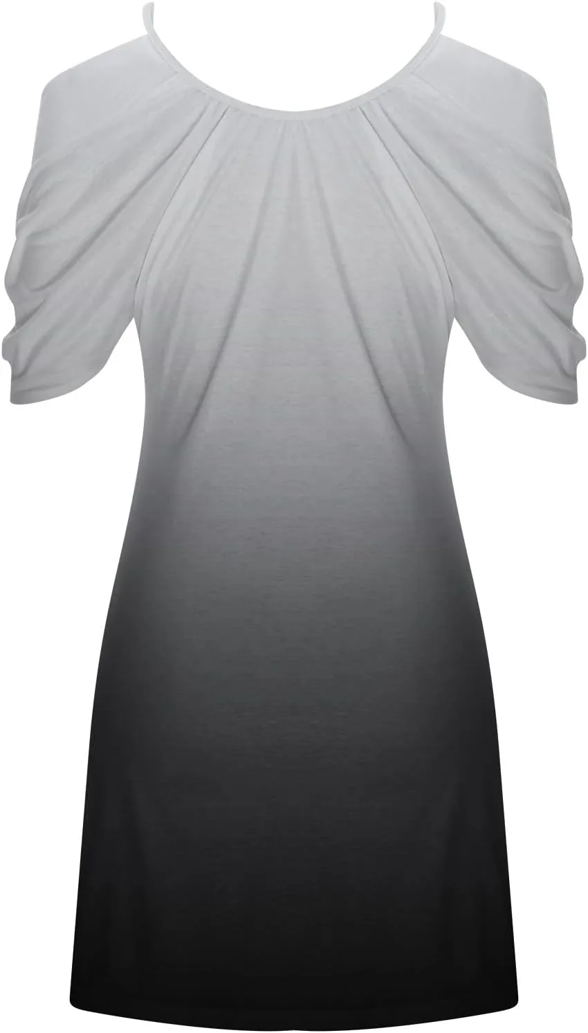 Mini Dresses Casual Summer Plus Size Spaghetti Strap Loose Fit Dresses Printed Open Shoulder Short Sleeve Dresses