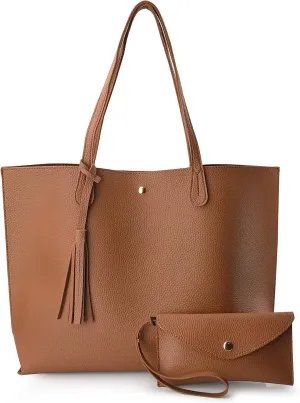 Minimalist Clean Cut Pebbled Faux Leather Tote Womens Shoulder Handbag