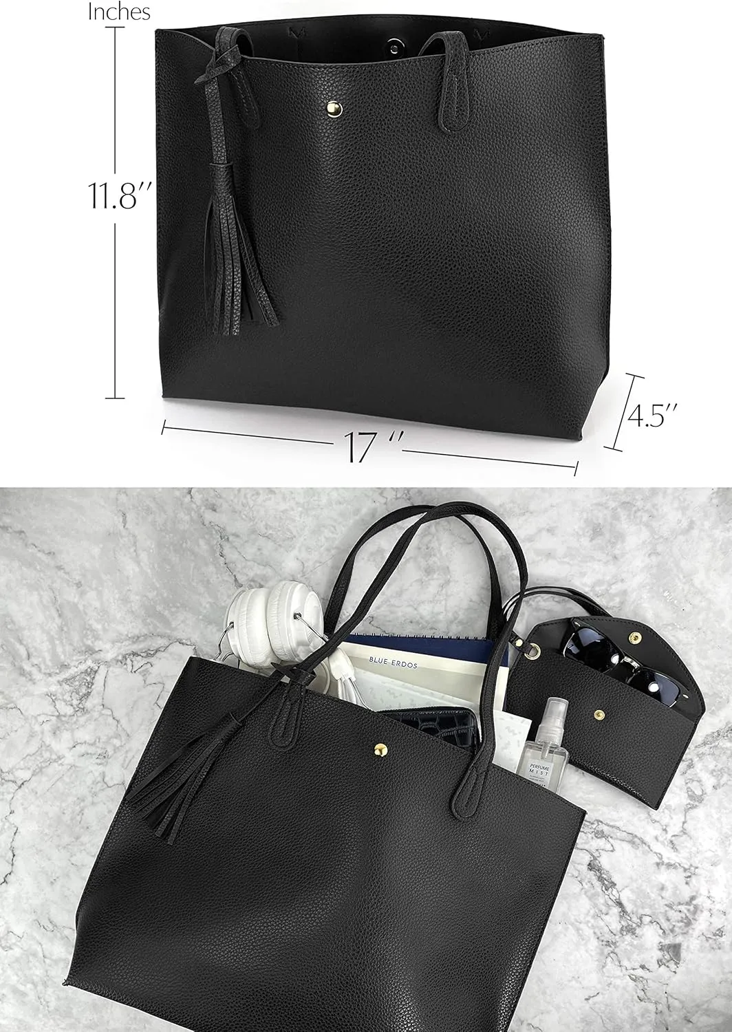 Minimalist Clean Cut Pebbled Faux Leather Tote Womens Shoulder Handbag