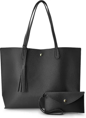 Minimalist Clean Cut Pebbled Faux Leather Tote Womens Shoulder Handbag