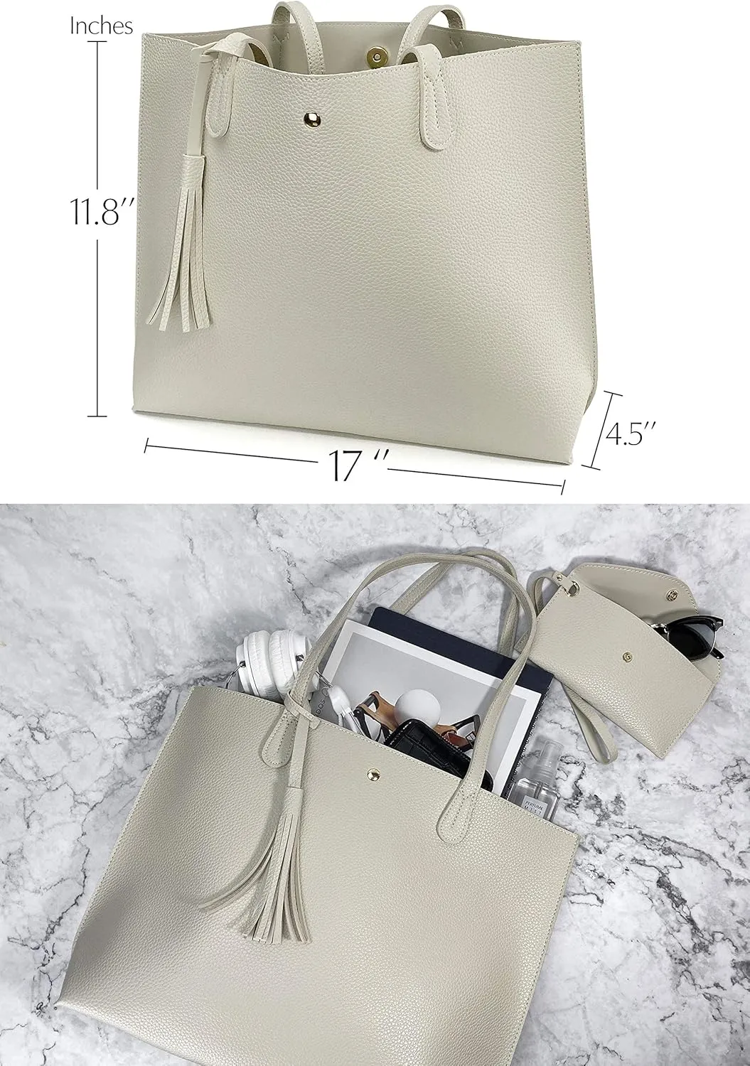 Minimalist Clean Cut Pebbled Faux Leather Tote Womens Shoulder Handbag