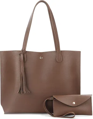 Minimalist Clean Cut Pebbled Faux Leather Tote Womens Shoulder Handbag