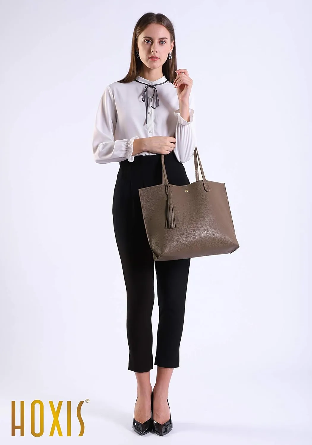 Minimalist Clean Cut Pebbled Faux Leather Tote Womens Shoulder Handbag