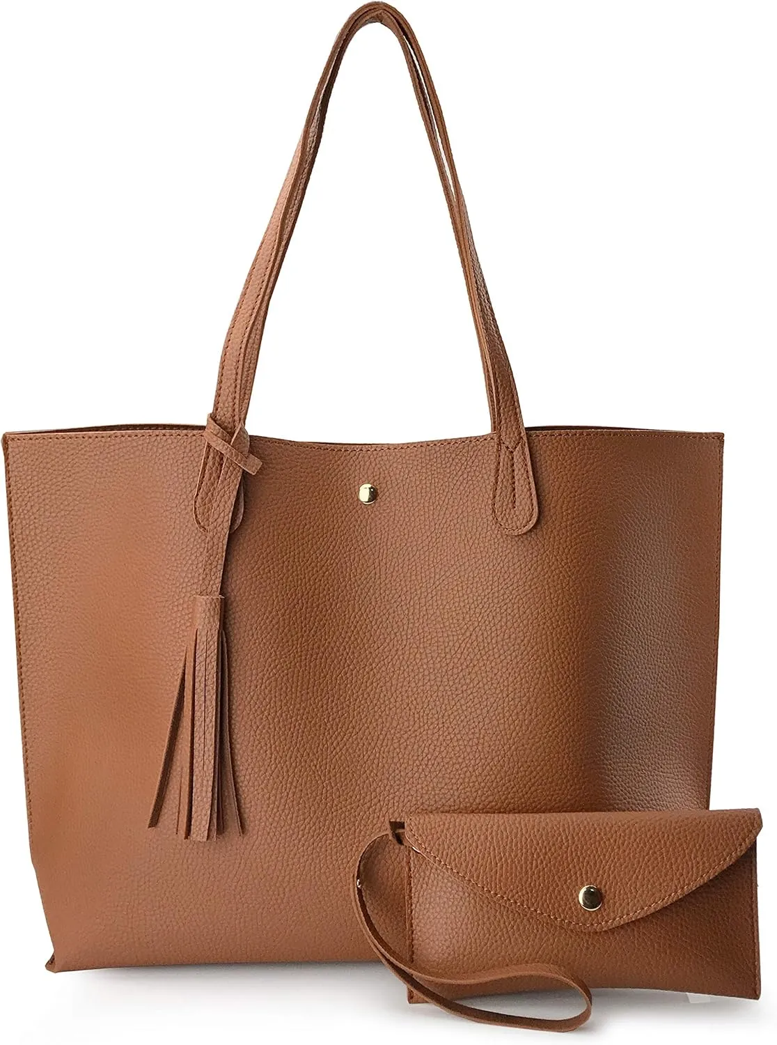 Minimalist Clean Cut Pebbled Faux Leather Tote Womens Shoulder Handbag