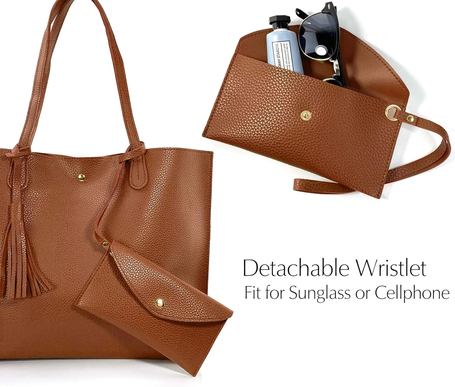 Minimalist Clean Cut Pebbled Faux Leather Tote Womens Shoulder Handbag
