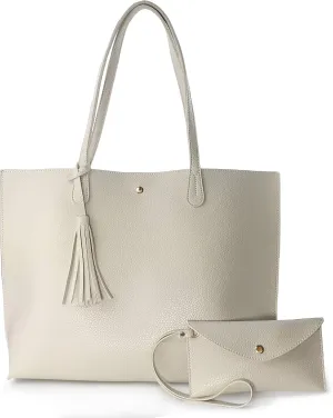 Minimalist Clean Cut Pebbled Faux Leather Tote Womens Shoulder Handbag