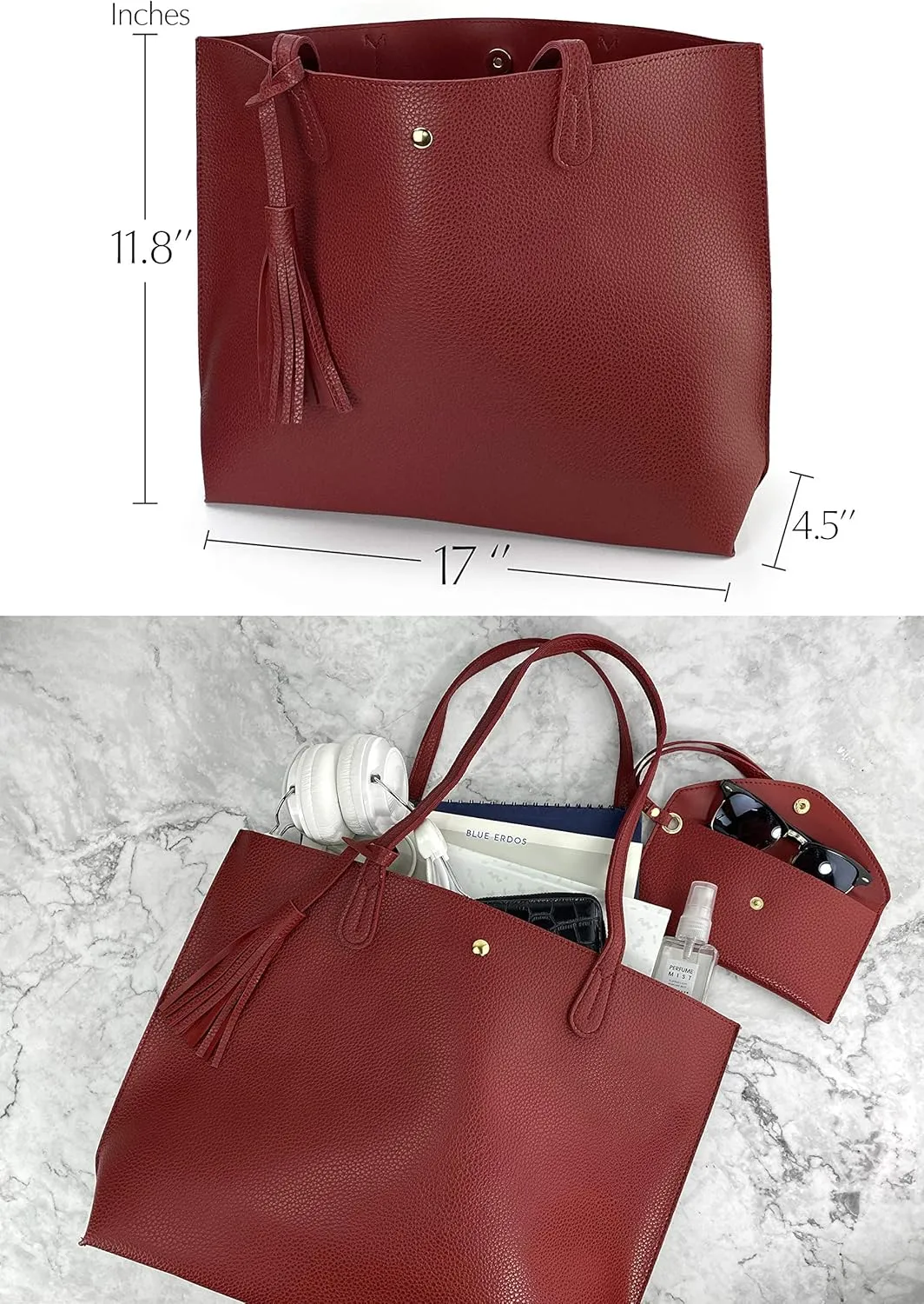 Minimalist Clean Cut Pebbled Faux Leather Tote Womens Shoulder Handbag