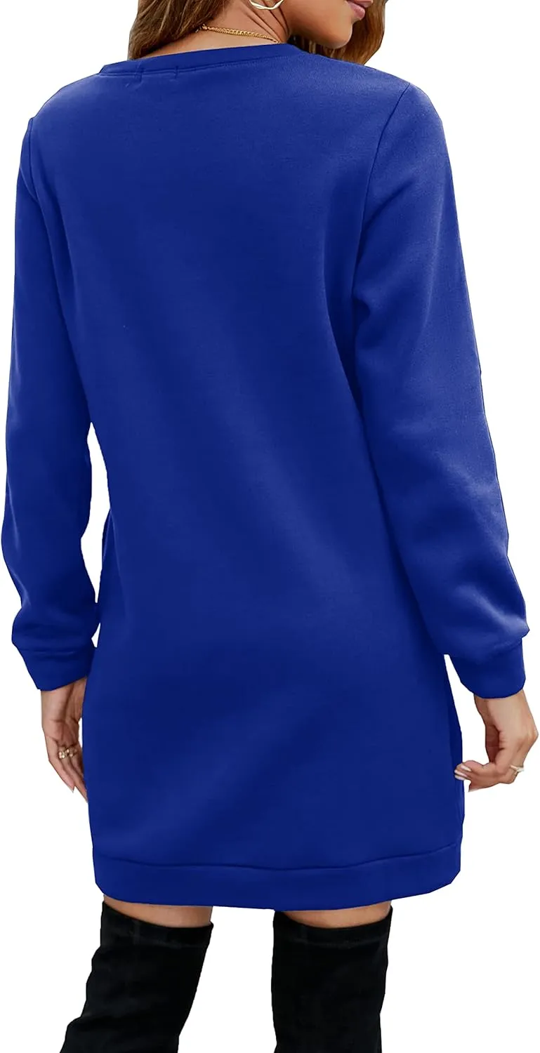 Miselon Women's Casual Fleece Long Pullover Sweatshirt Dress Long Sleeve Mini Sweater Dresses with Pockets