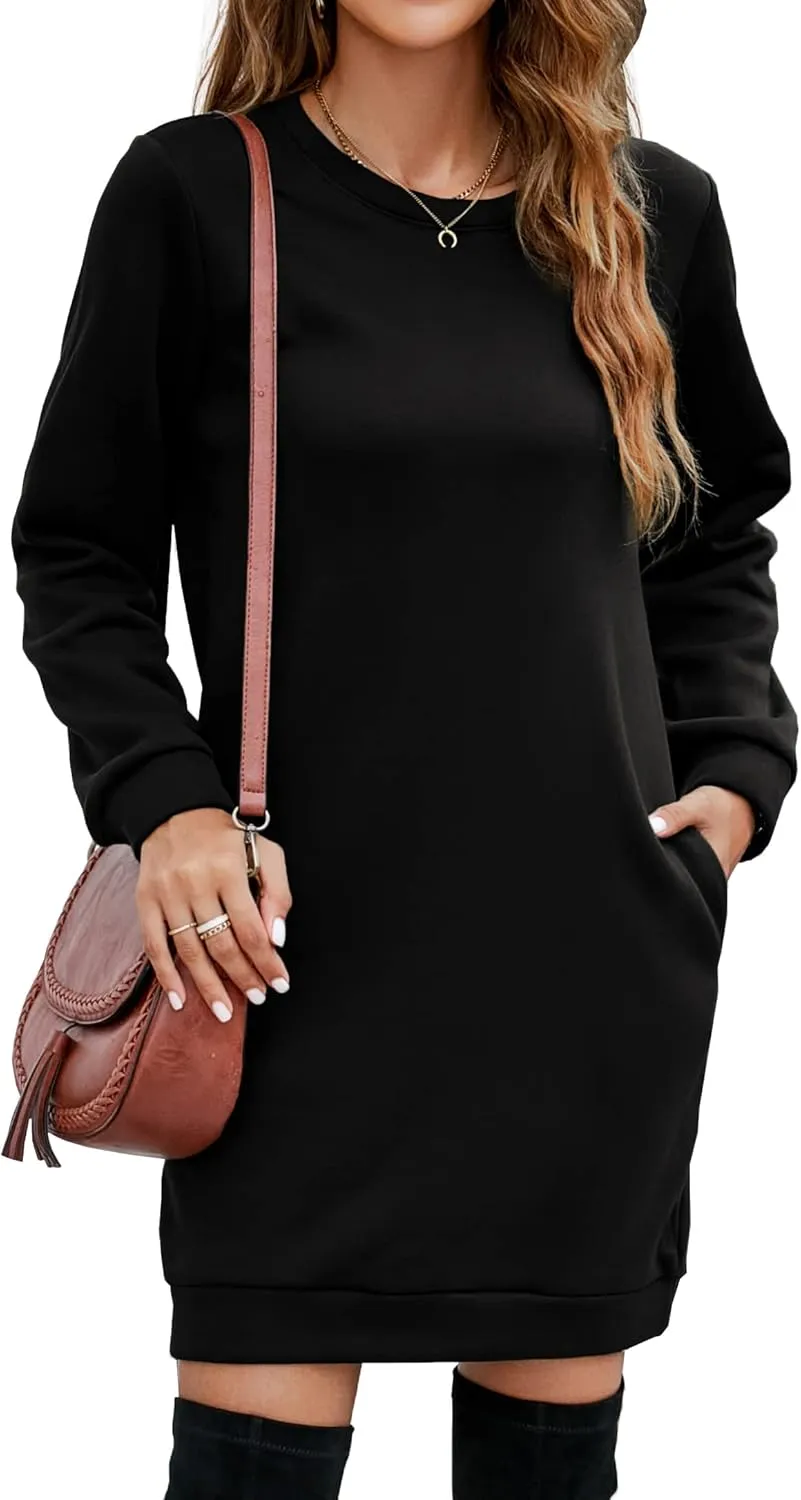 Miselon Women's Casual Fleece Long Pullover Sweatshirt Dress Long Sleeve Mini Sweater Dresses with Pockets